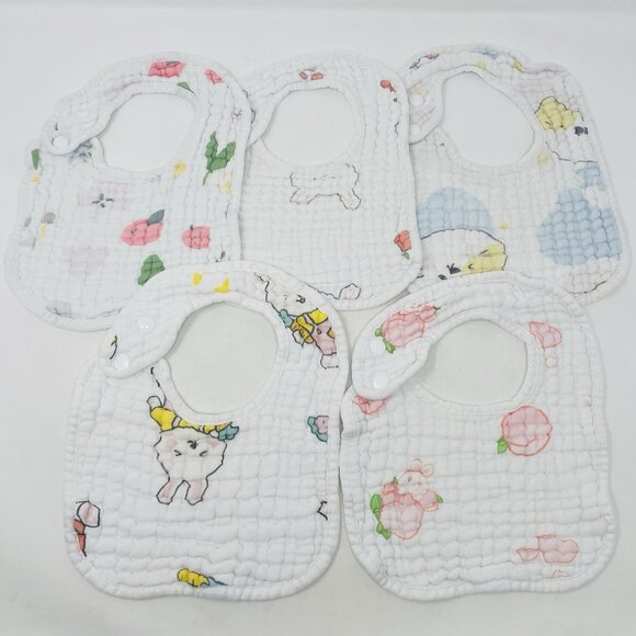 Zainpe Baby Girls 5 Piece Snap Muslin Cotton Absorbent & Soft Feeding Bib 1770 - Picture 1 of 7